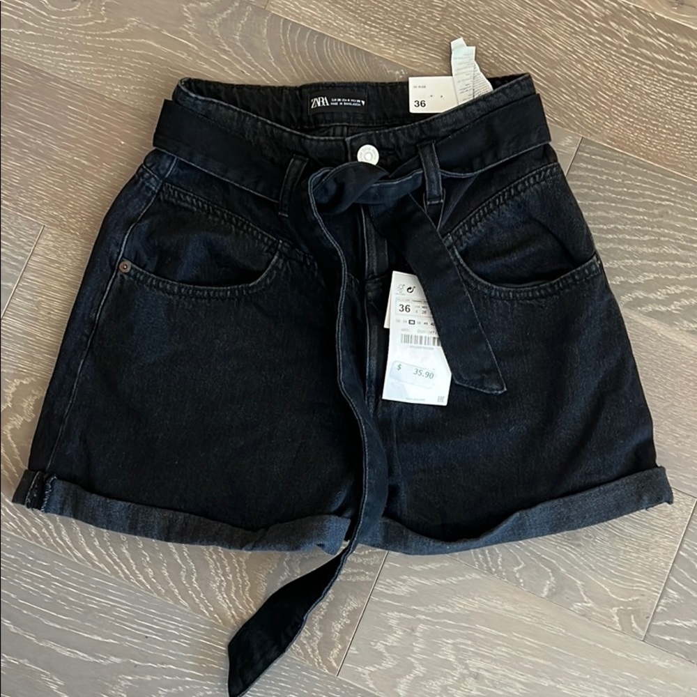 Zara high wasted black denim shorts